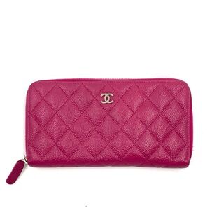 Chanel Pink Long Caviar Zip Wallet
